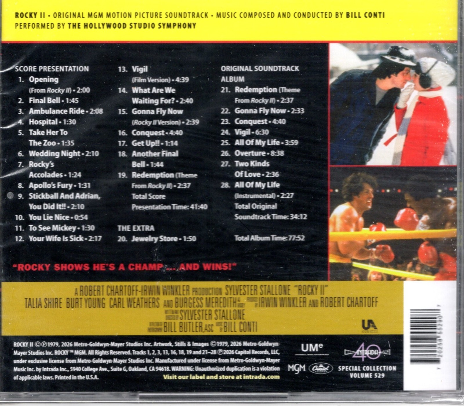 Bill Conti ROCKY II Limited Edition SOUNDTRACK Score & Album SEALED CD Intrada