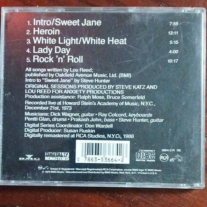 Lou Reed Rock 'N' Roll Animal CD Rock RCA 1988 Remastered Jewel Case
