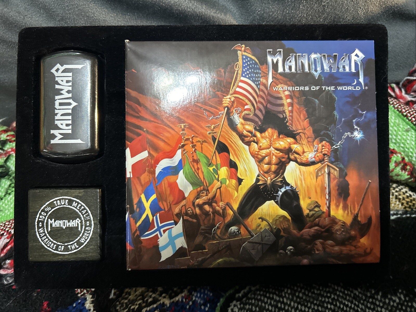 Manowar / Warriors Of The World ORG BOX Stamp Inkpad Metalplate Wood Box RARE