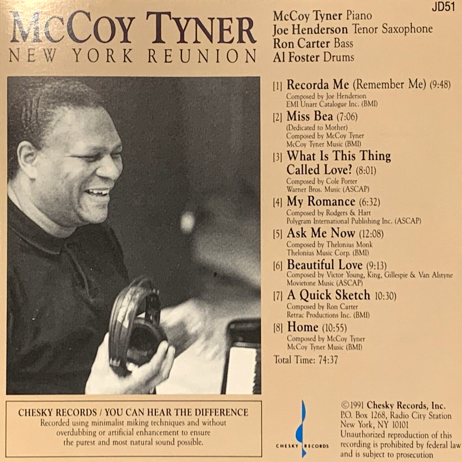 McCOY TYNER New York Reunion Ron Carter Al Foster Joe Henderson Chesky CD JD51