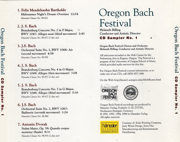 Oregon Bach Festival - CD Sampler No. 1 - (CD, ) (Mint (M))