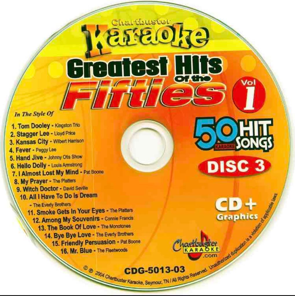 CHARTBUSTER FIFTIES KARAOKE CDG DISC CD+G MUSIC CD 5013-03 OLDIES ROCK POP