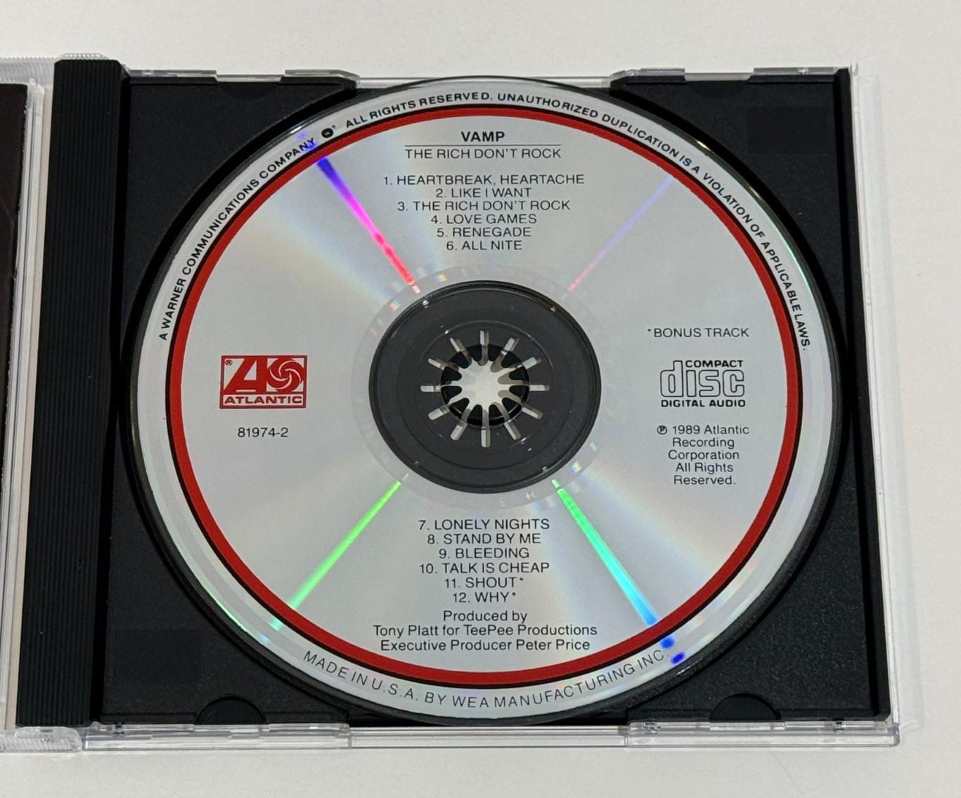 Vamp The Rich Don't Rock CD 1989 Atlantic Records Hard Glam Rock