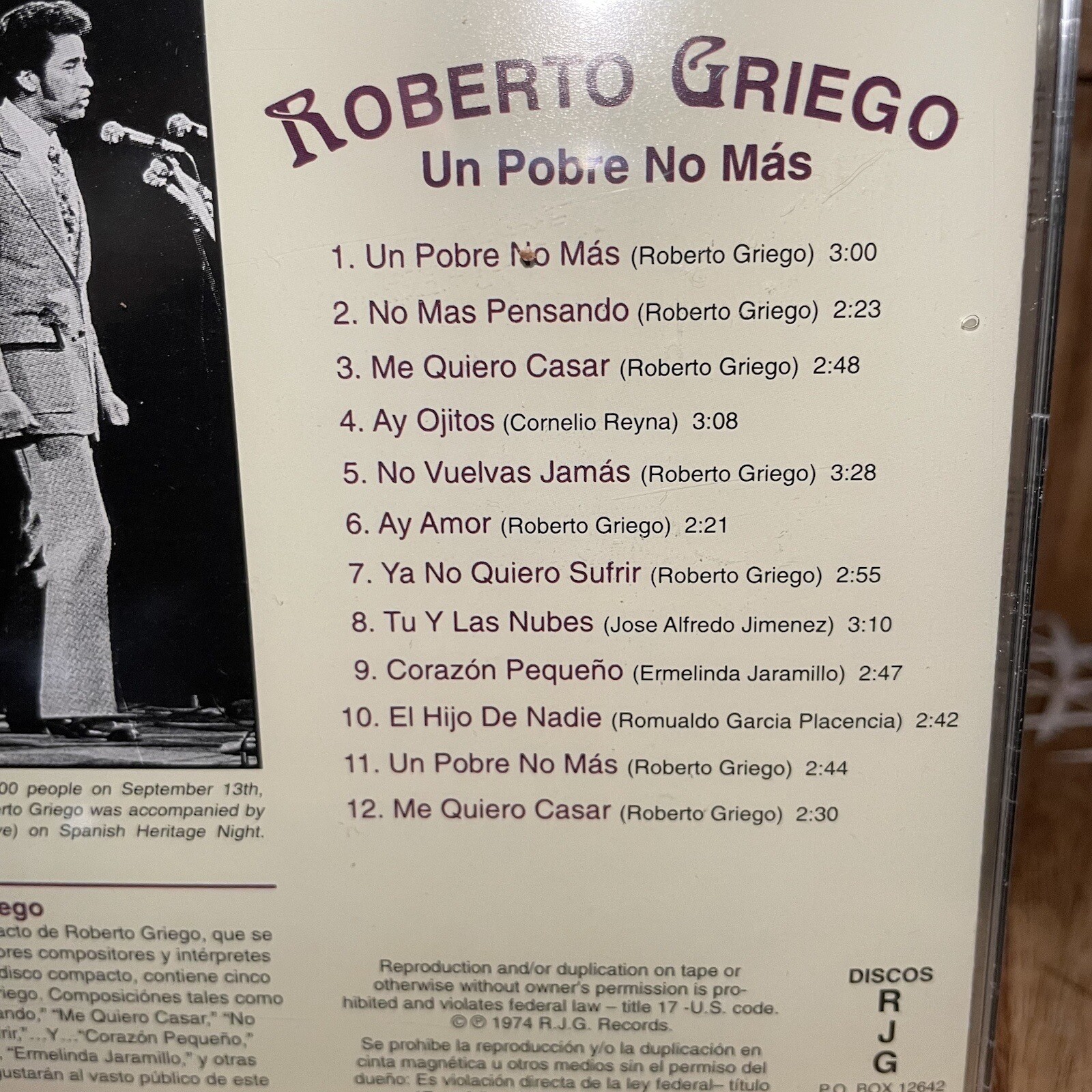 Brand New Roberto Griego Un Pobre No Mas Shrink Wrapped CD Authorized Seller
