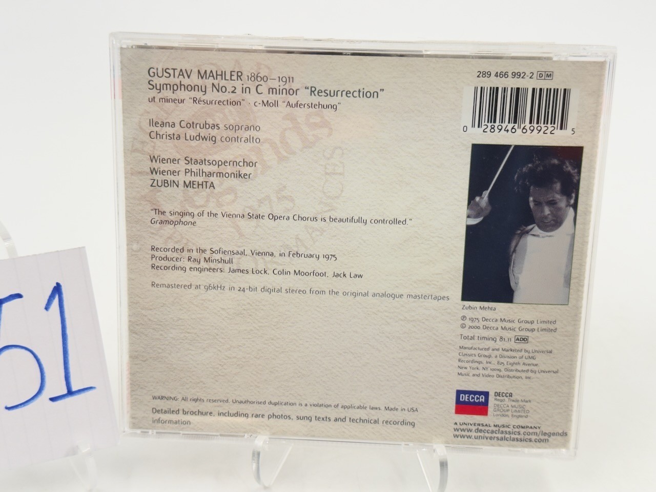 Mahler Symphony No 2 Zubin Mehta CD 2000 Decca