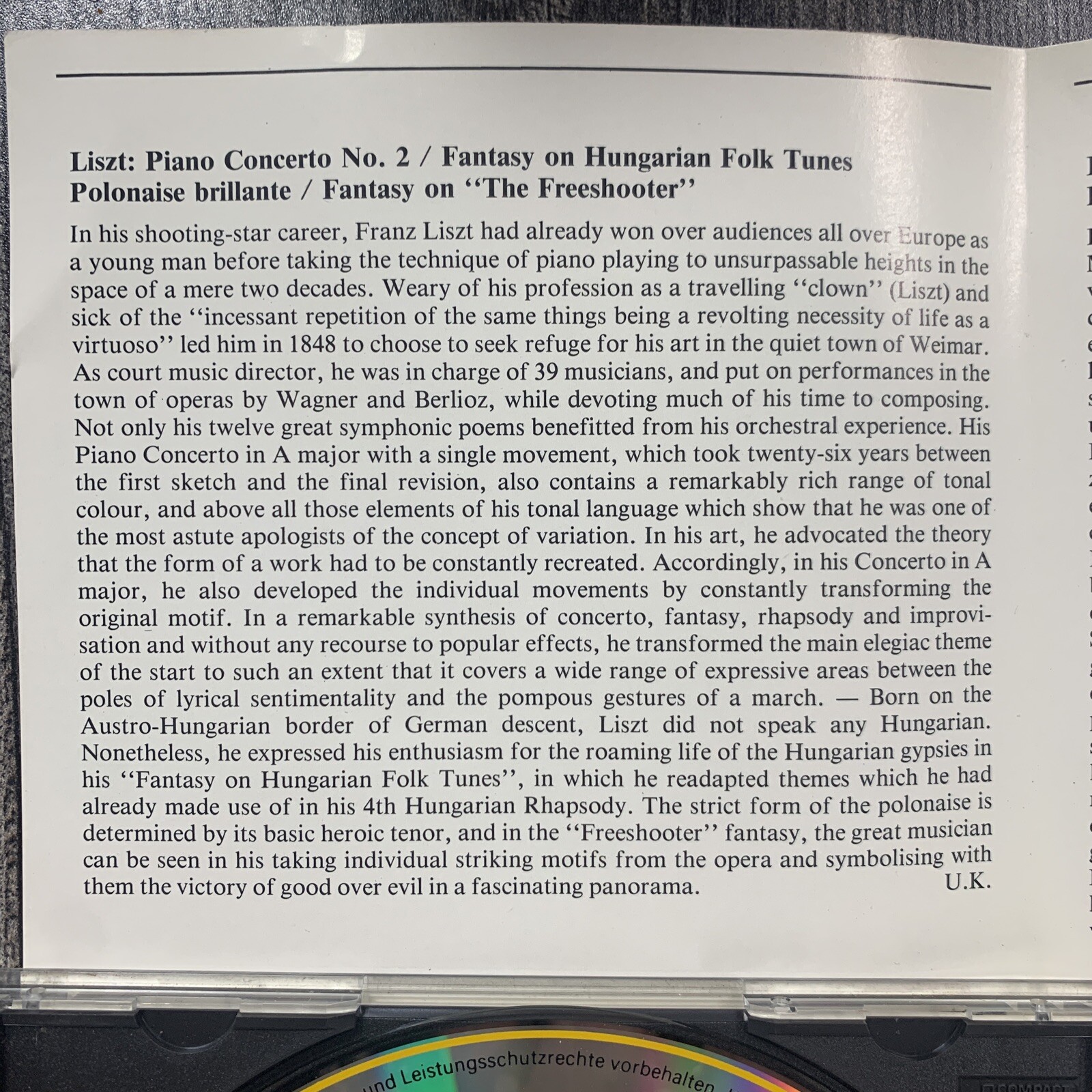 Liszt: Piano Concerto #2, Hungarian Fantasy CD