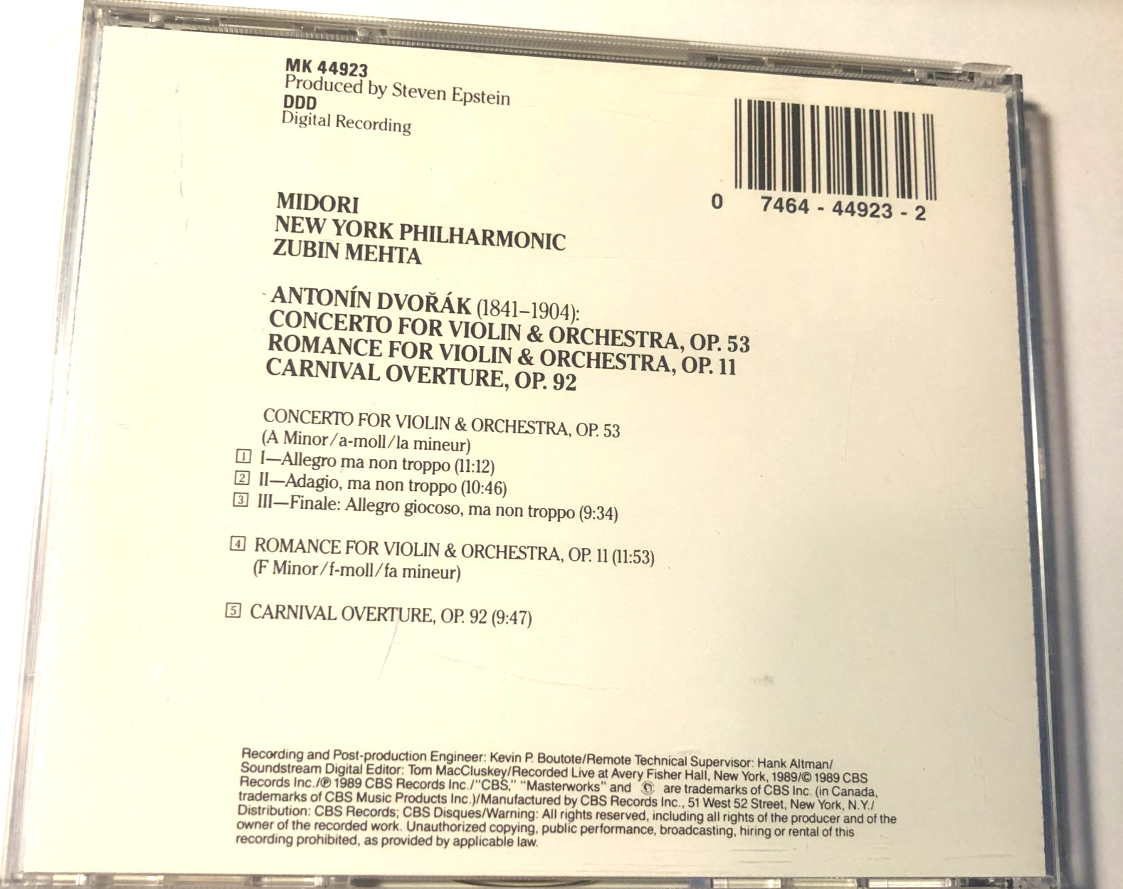 Midori Dvorak Violin Concerto CD 1989 CBS Masterworks) Zubin Mehta
