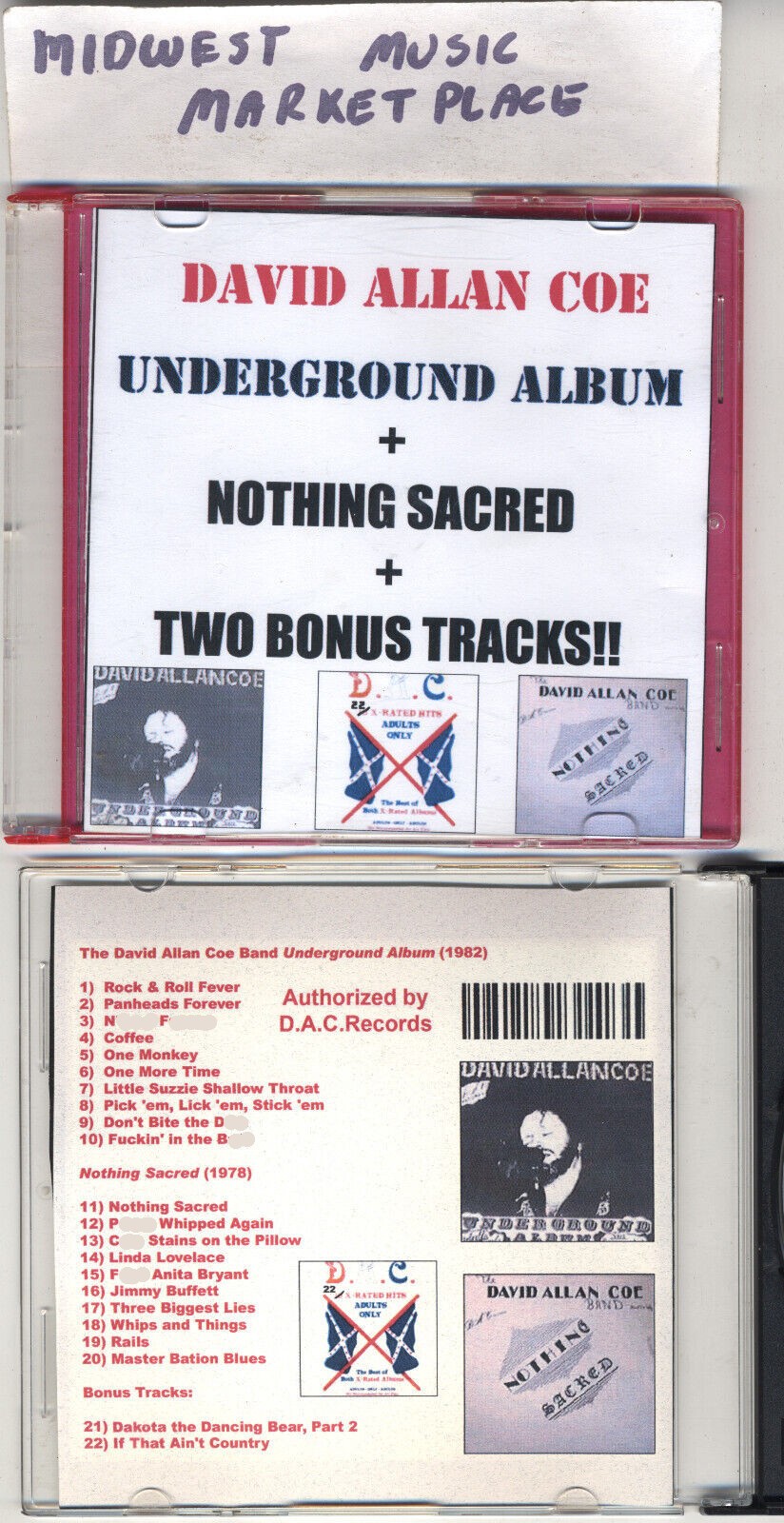 David Allan Coe- 22 X-Rated Hits CD - Underground Album+Nothing Sacred + 2 Bonus