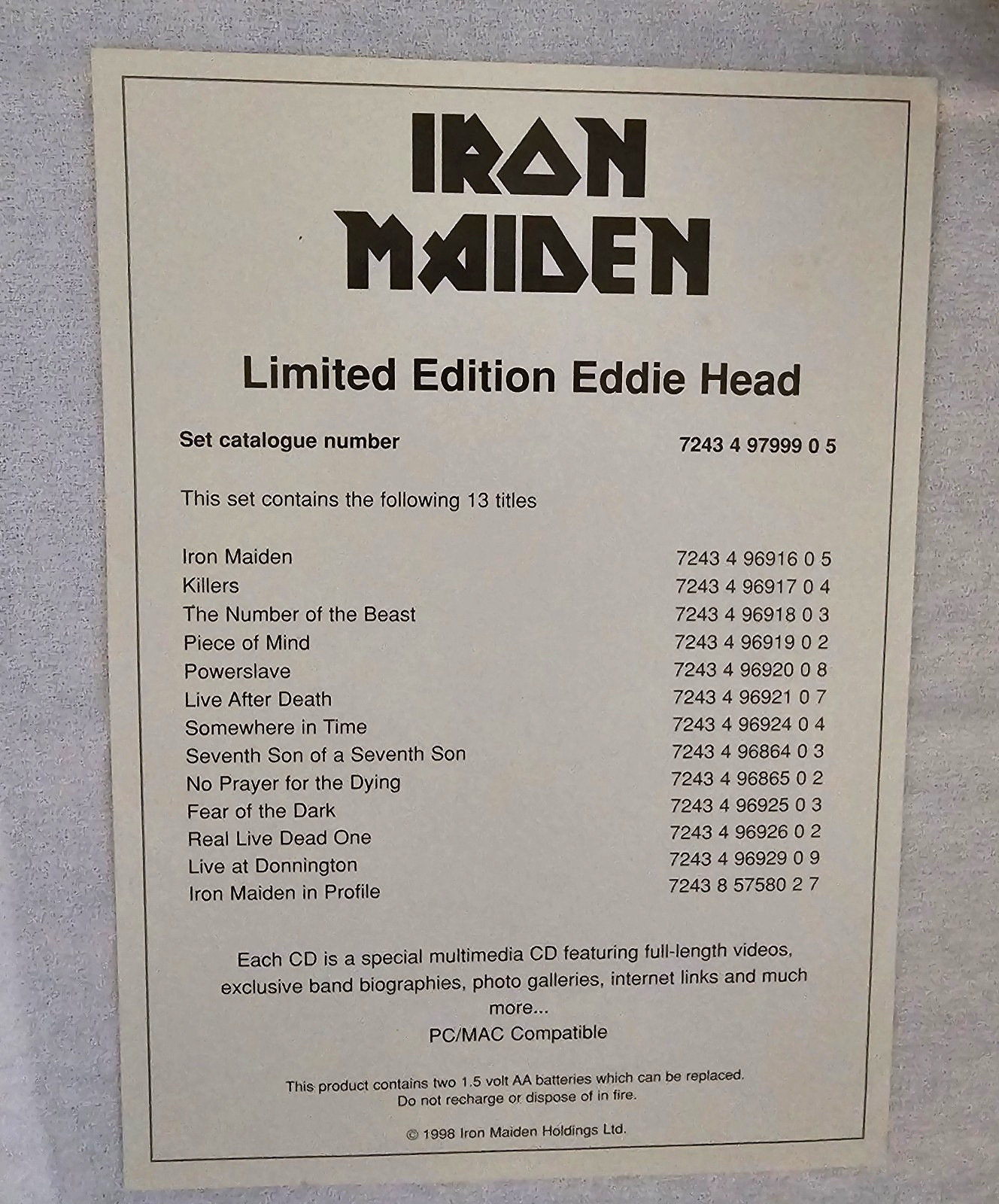 Iron Maiden Eddie Head 13 CD Box Set Limited Edition # 99 Of 25,000 RARE