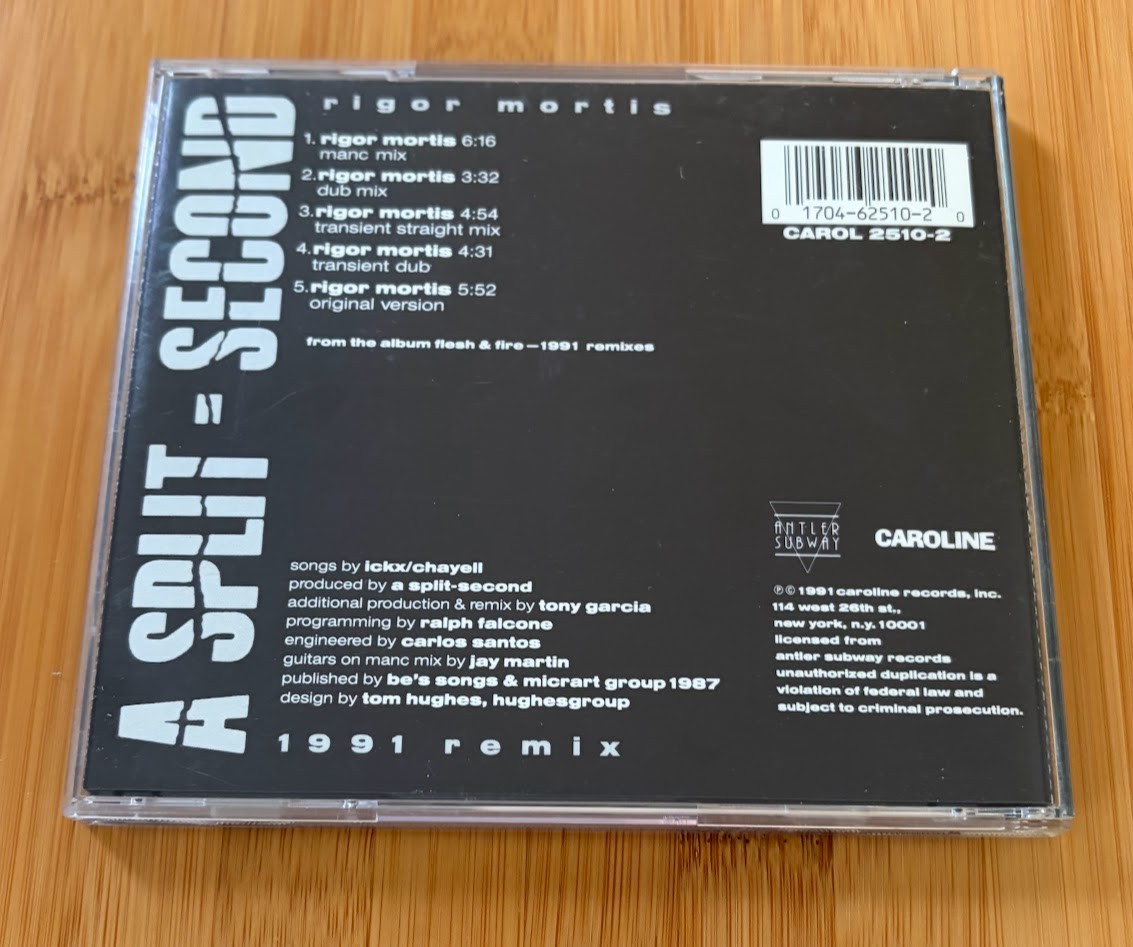 A Split Second - Rigor Mortis 1991 Remix CD Rare OOP 5 Tracks Caroline Records