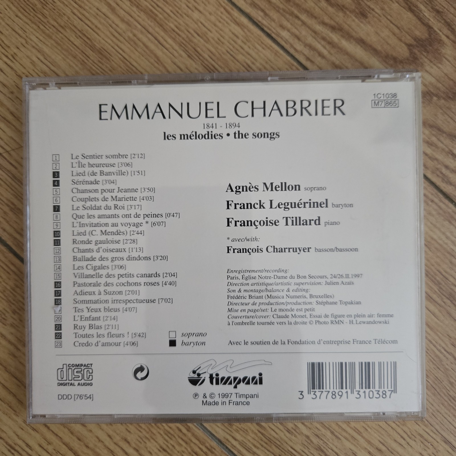 FRANCE IMPORT: EMMANUEL CHABRIER: les mélodies • The Songs (CD TIMPANI 1997)