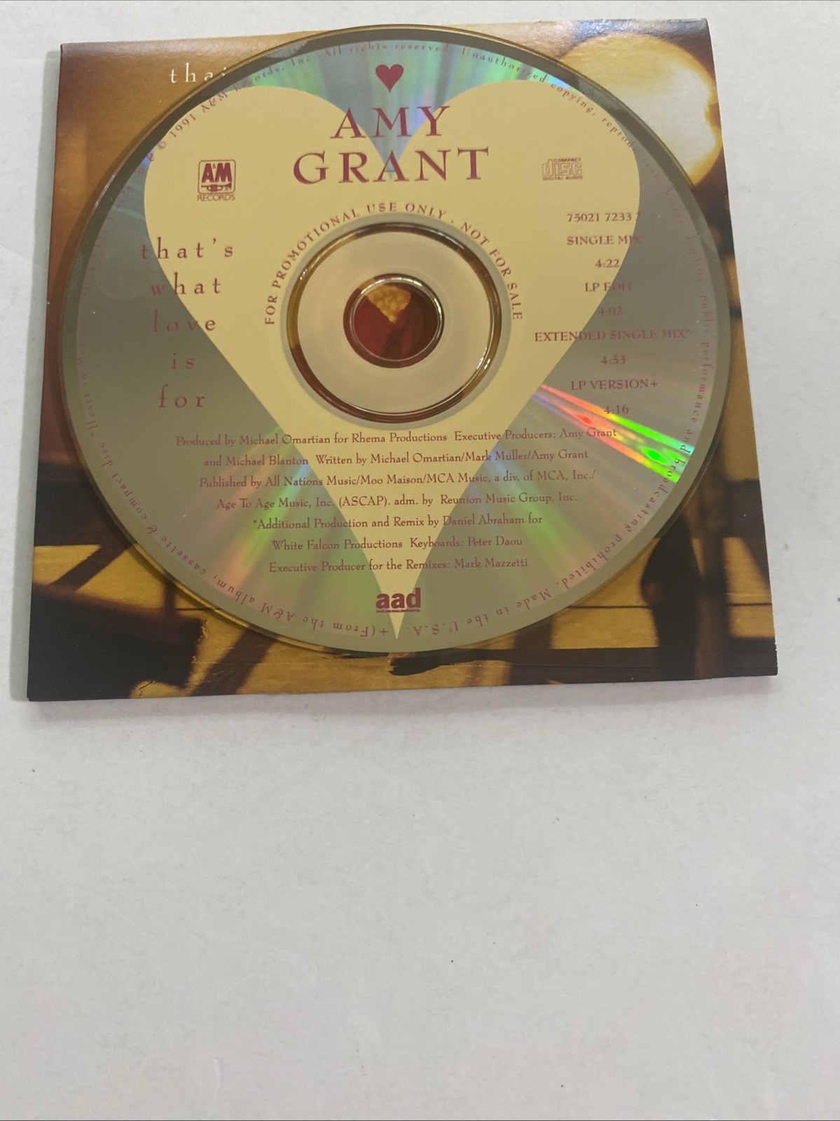 Amy Grant - That's What Love Is For - Used Like New Promo CD Single -US 1991 A&M