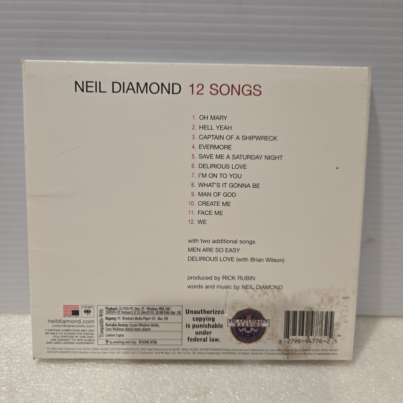 Neil Diamond 12 Songs Bonus Tracks Music CD 2005-11-08 Sony Legacy DIGIPAK