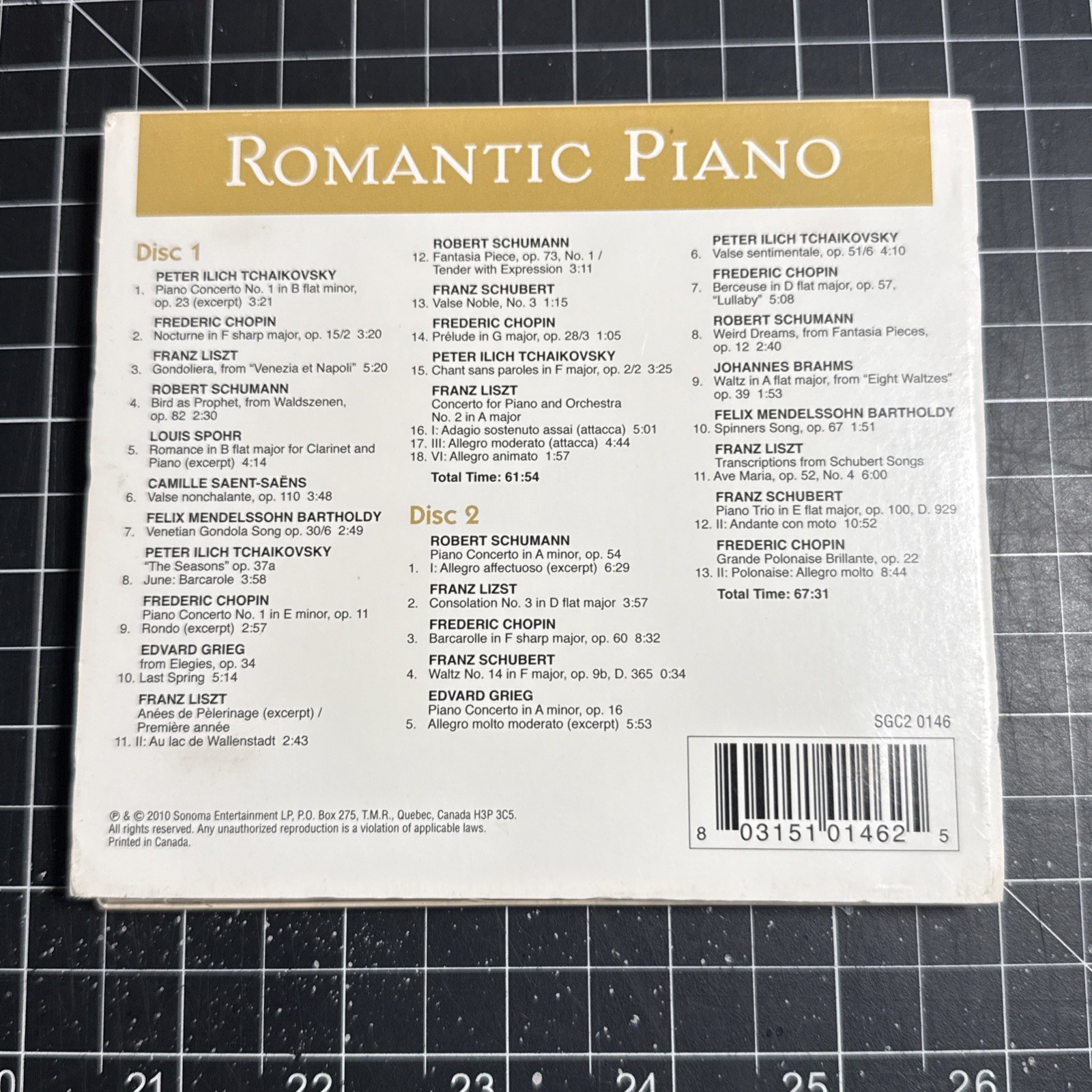 Golden Classics: Romantic Piano (CD, Feb-2012, 2 Discs, Sonoma)