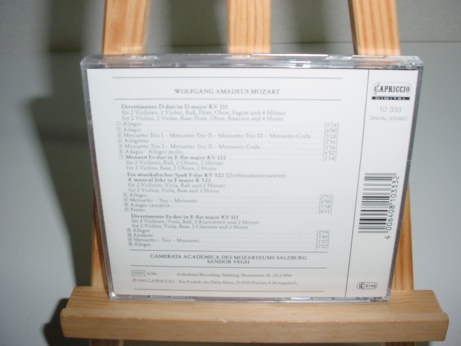SANDOR VEGH MOZART Divertimenti K.113, K.131 Vol.7 CAPRICCIO CD