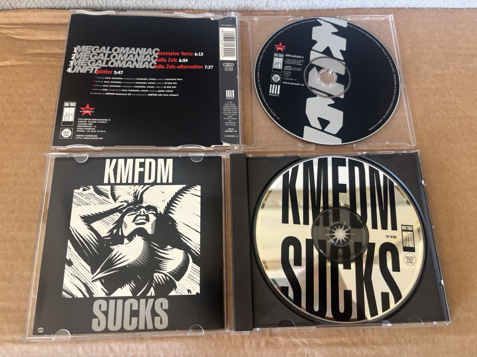 KMFDM Maxi Single CD Lot Megalomaniac Sucks Split & Virus VG+ To NM Disc Conditn
