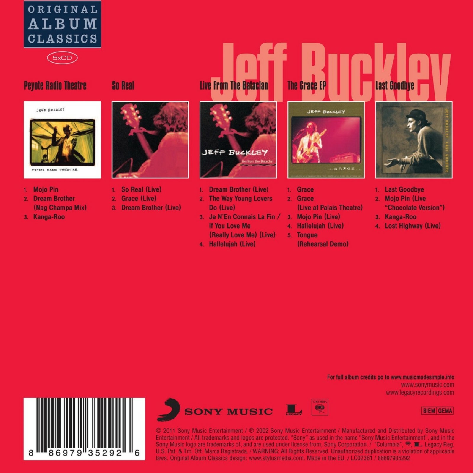 JEFF BUCKLEY (5 CD) ORIGINAL ALBUM CLASSICS : THE GRACE EP's *NEW*