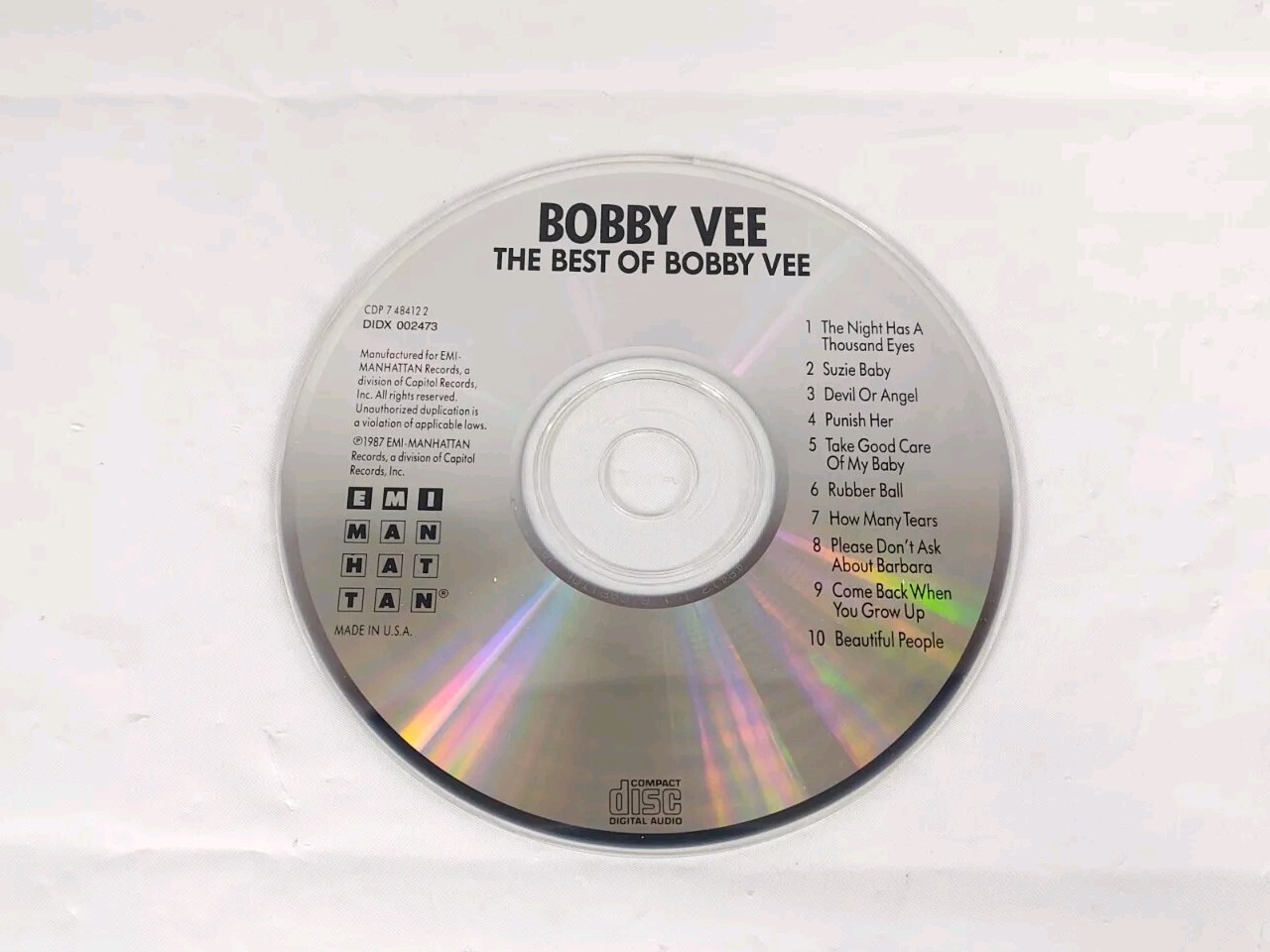 The Best Of Bobby Vee CD 1987 EMI Records USA Vintage Oldies Pop Rock