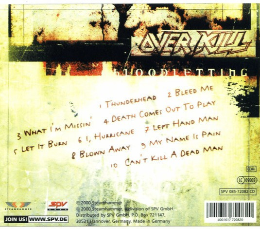 OVERKILL – Bloodletting CD - 2000 - MINT
