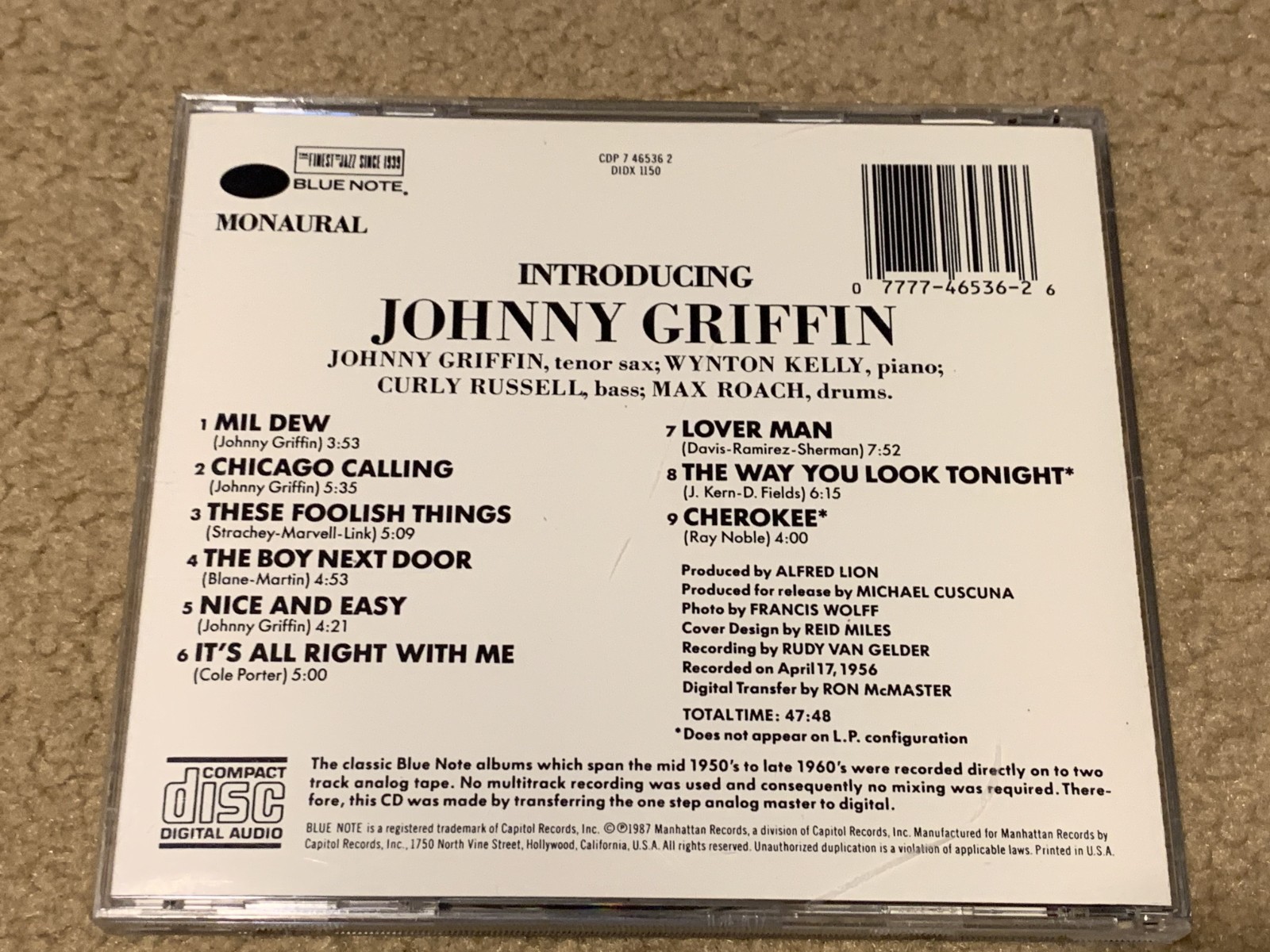 Johnny Griffin Introducing , CD , NM , (B4) MONO
