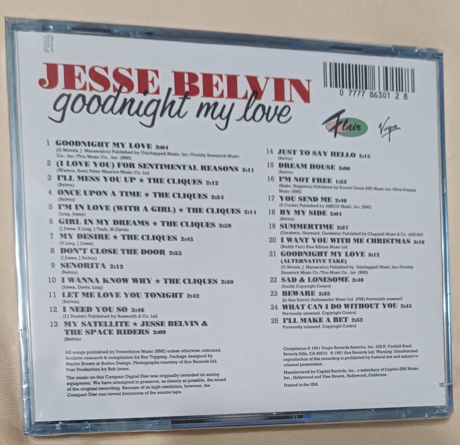 Goodnight My Love by Jesse Belvin (CD, 1991, Flair) - sealed (spine cut)