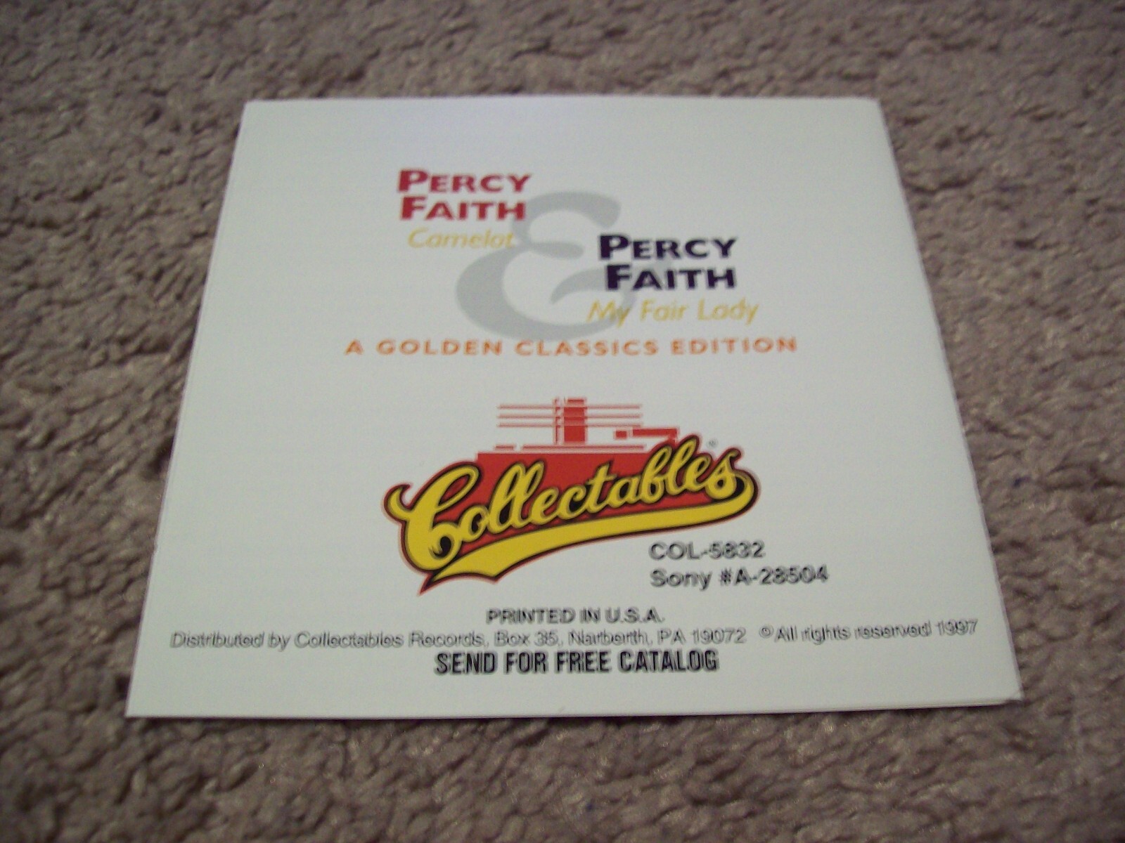 Percy Faith - Camelot / My Fair Lady CD *RARE* 1997 Sony Music Collectables