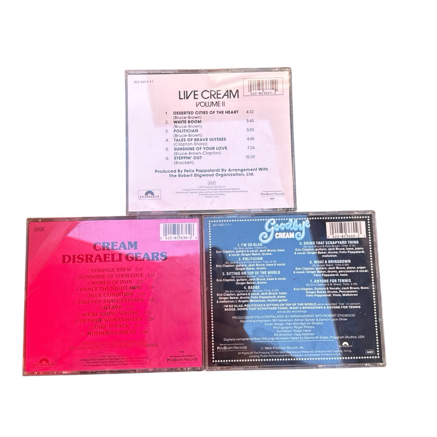 Cream 3 CD Lot Live Cream Vol II, Disraeli Gears, Goodbye Original Polydor