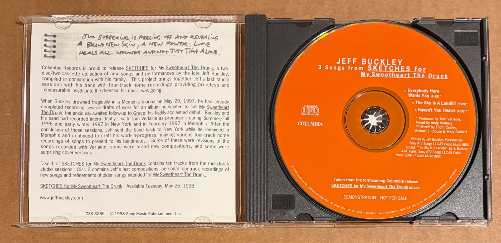 Jeff Buckley - Three Songs from Sketches... RARE promo CD sampler '98
