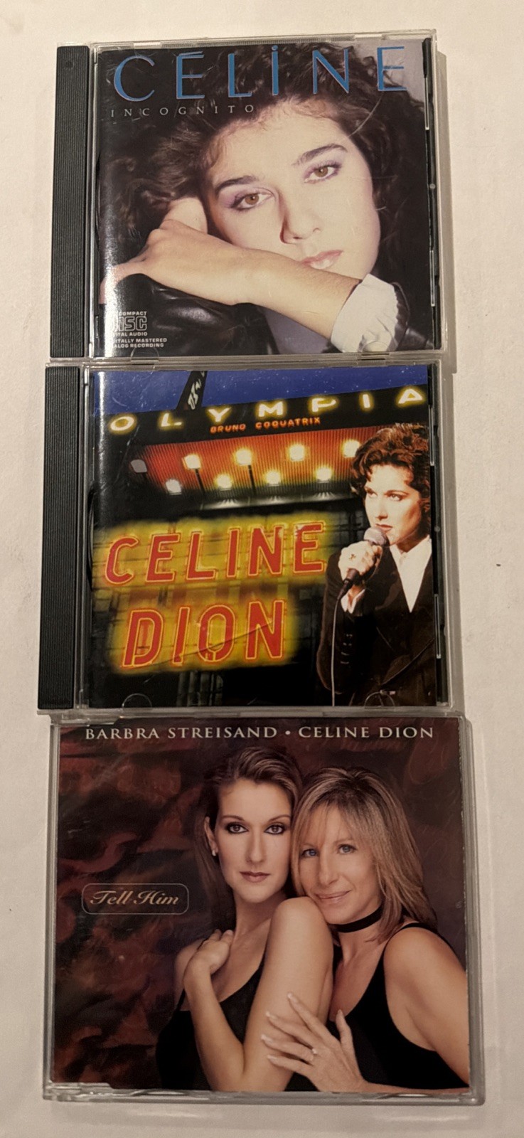 3 Celine Dion cd - incognito 1987, à l'olympia 1994 & Tell Him 1997 Streisand