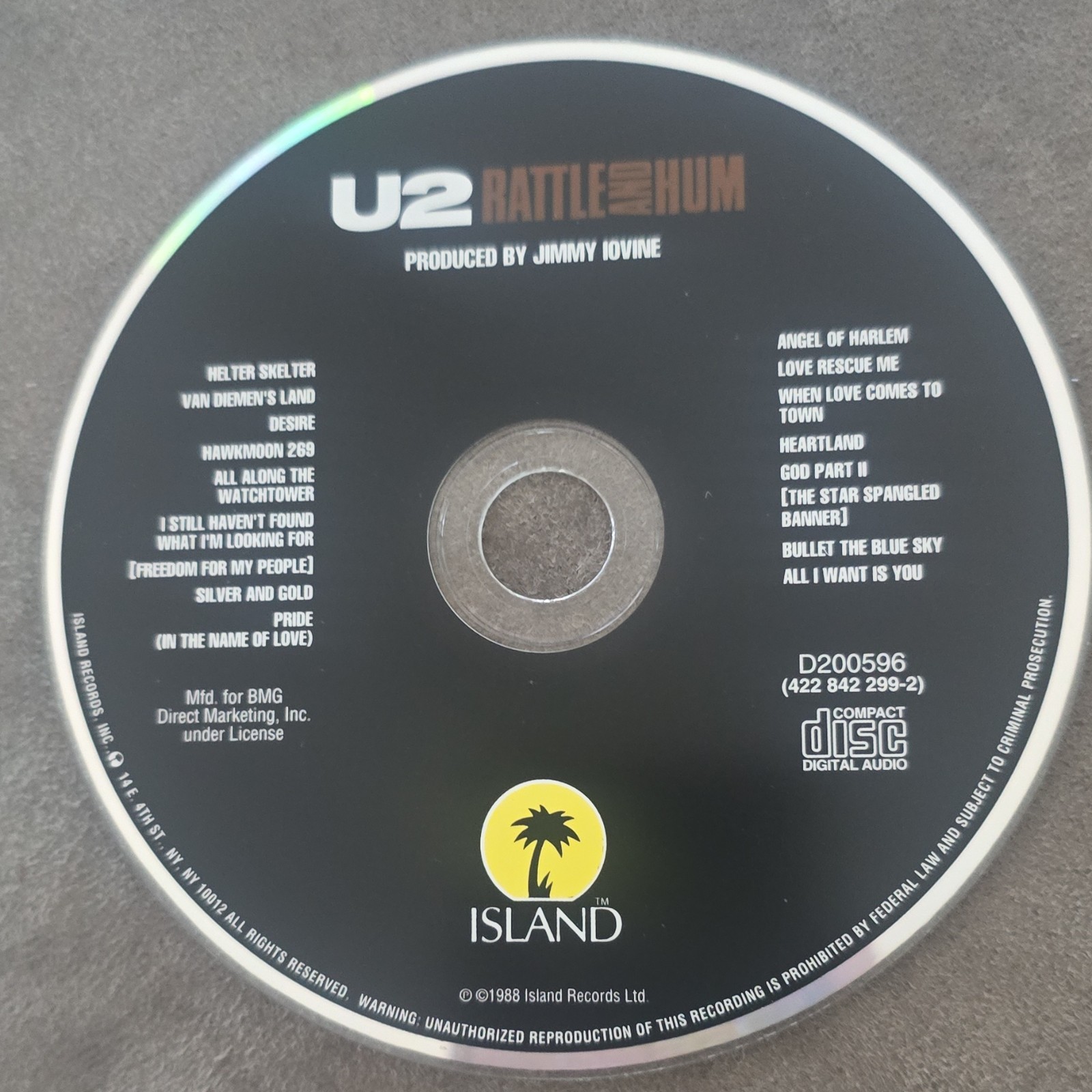 U2 Rattle and Hum CD Rock Island Records 1988 Jewel Case D200596 4228422992