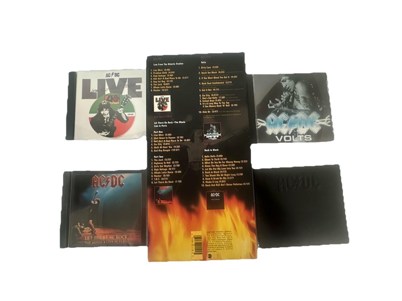 AC/DC BONFIRE VOLTS LIVE BACK BLACK Box Set Poster Booklet Sticker Pick tattoo