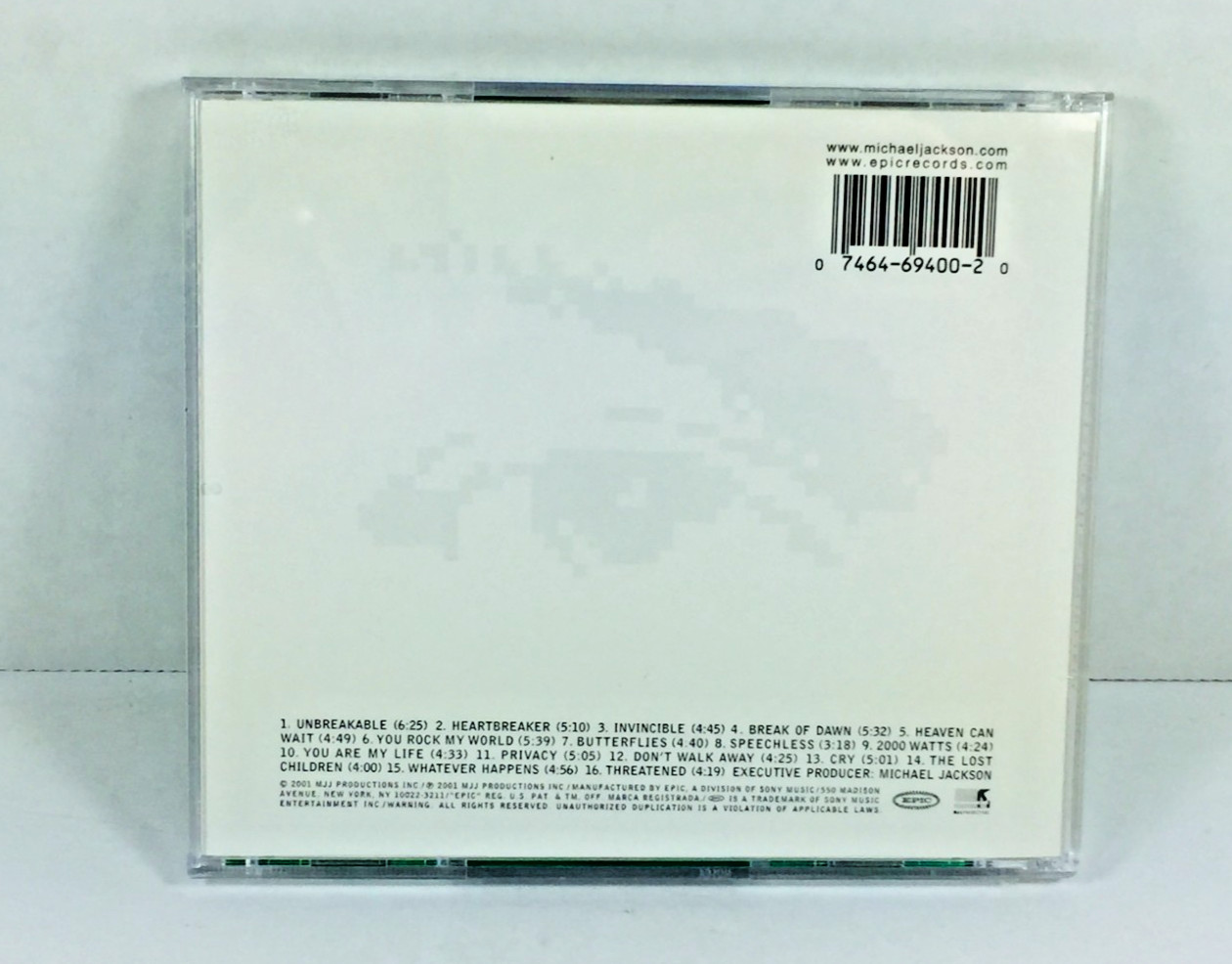 MICHAEL JACKSON "INVINCIBLE" (2001) CD (ALBUM) RARE GREEN COVER (EPIC RECORDS)++