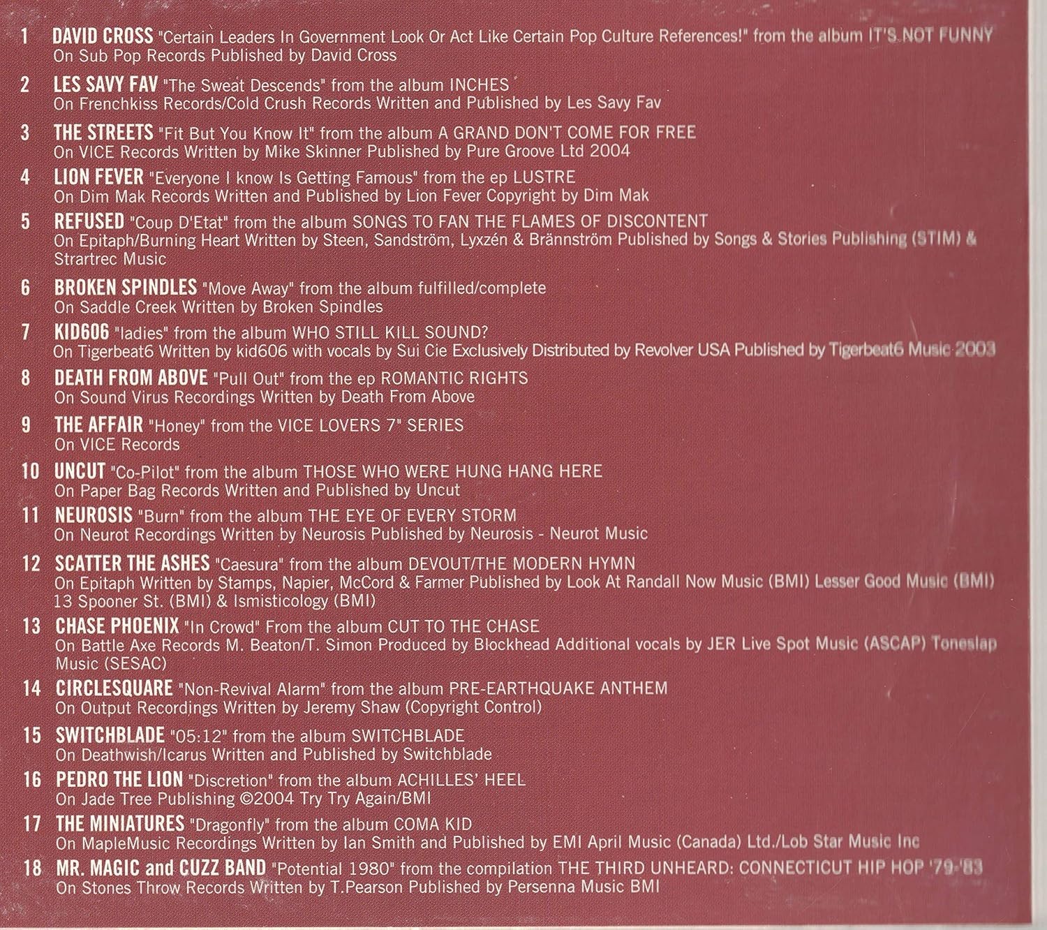 Refused, Kid606 & more - Vice CD Volume 11 #4 Presented by Virgin Mobile