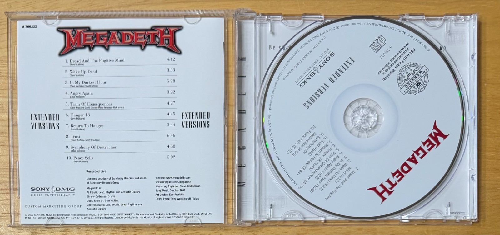 Megadeth Extended Versions CD 2007 Sony BMG Original Pressing NM
