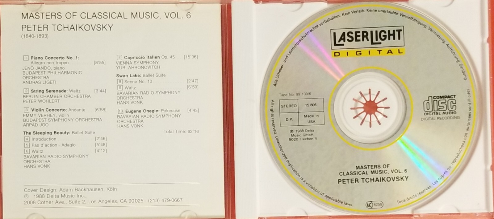 Masters of Classical Music, Vol. 6: Tchaikovsky (CD, Oct-2008, Laserlight)