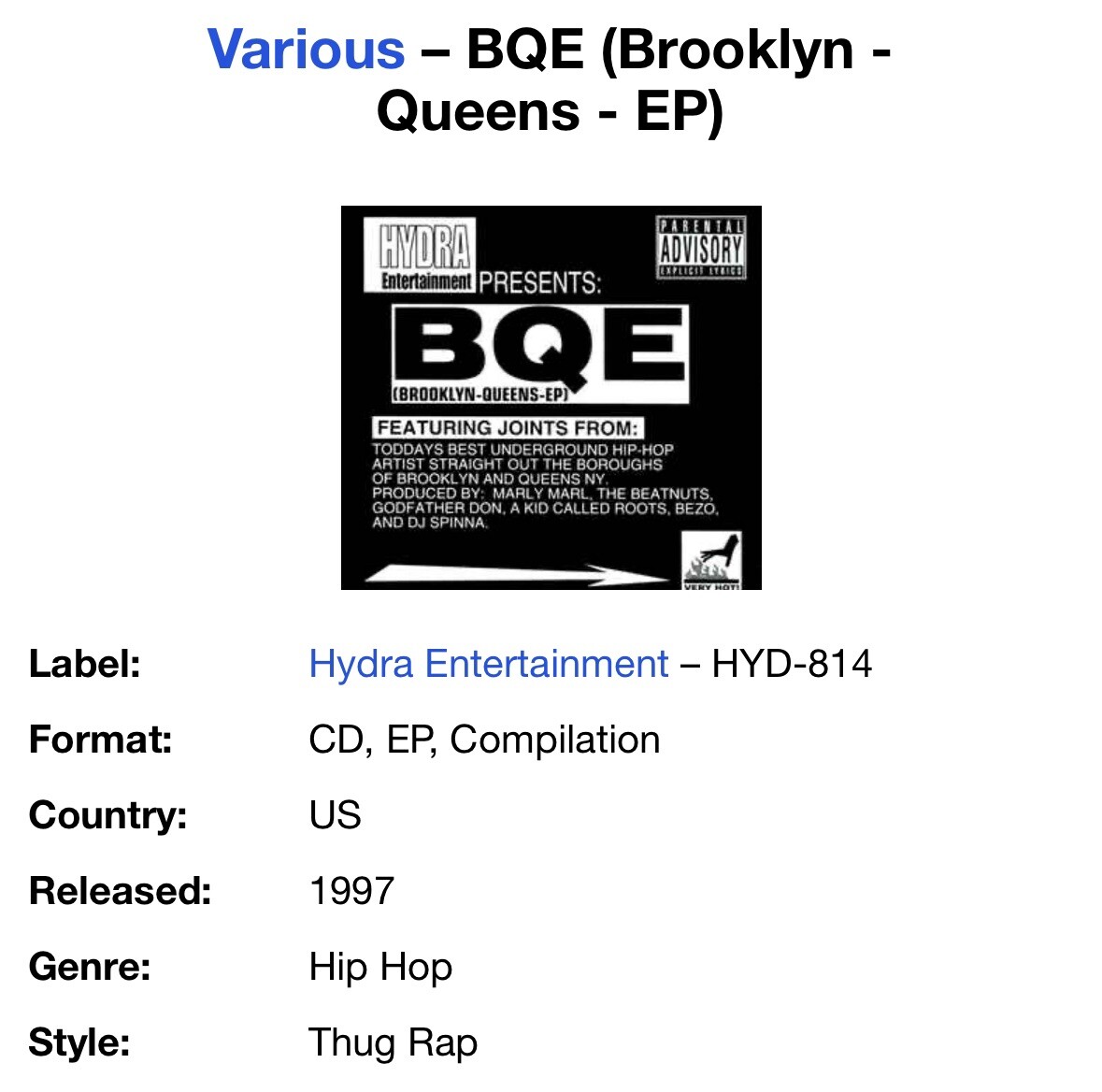 Various -BQE (Brooklyn Queens – EP) 1997 CD NEW & Sealed ~Hip Hop