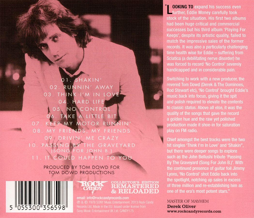 Eddie Money ~ No Control (1978) CD 2013 Rock Candy Records UK •• NEW ••