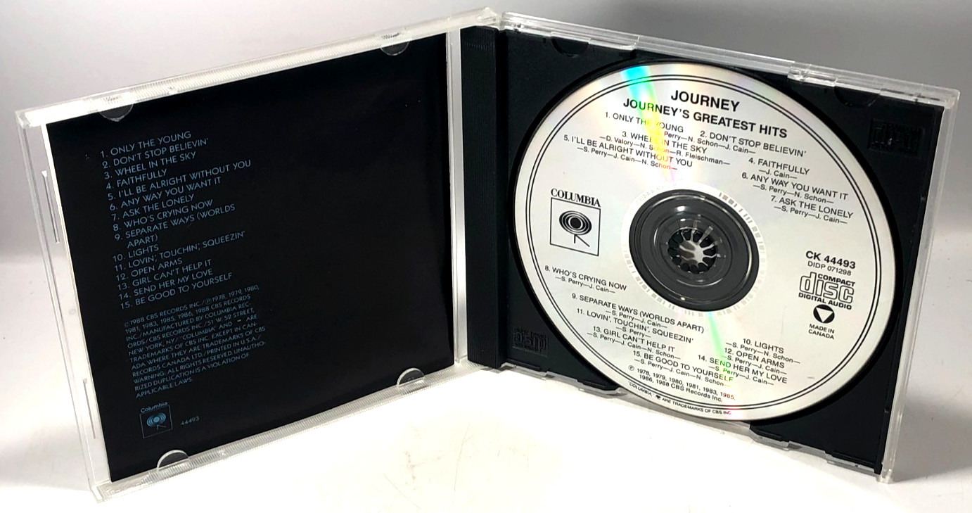 JOURNEY Greatest Hits (CD, 1988) VG+ Cond, CIB, Black Border Cover, Hype Stkr