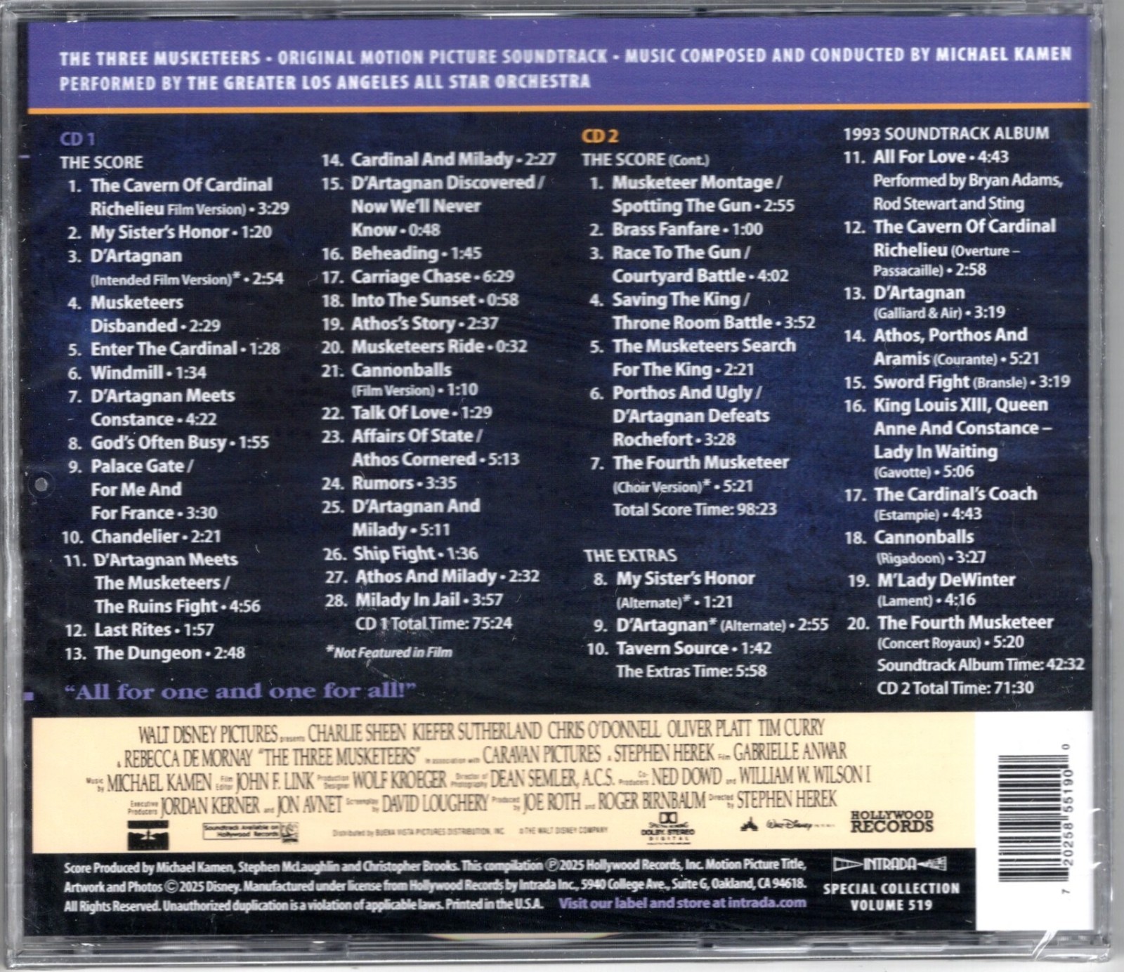 Michael Kamen THE THREE MUSKETEERS 2xCD Limited Edition SOUNDTRACK Intrada NEW