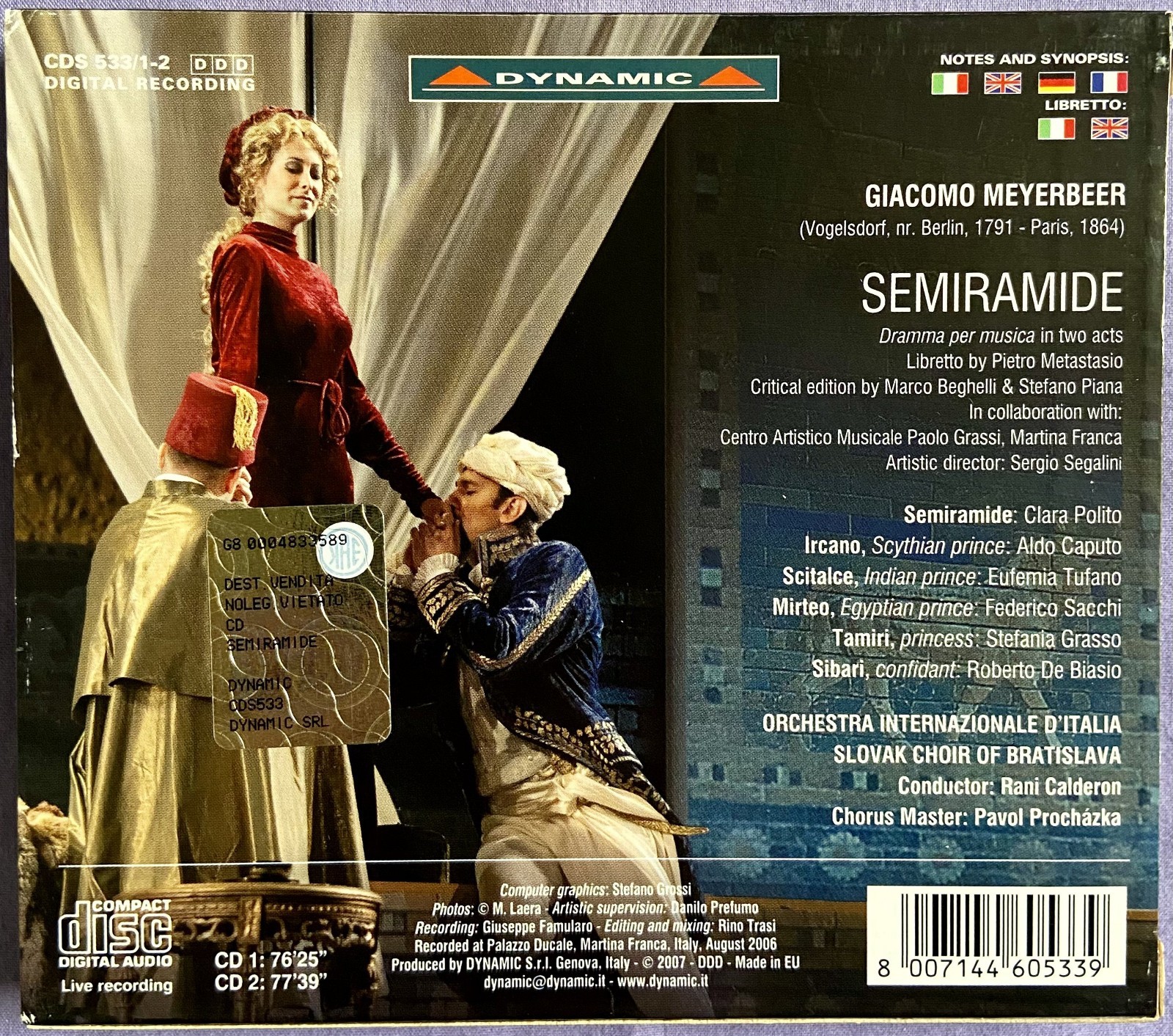 Meyerbeer: Semiramide - Rani Calderon 2 CD Box Set 2007 Dynamic Live!! Free Ship