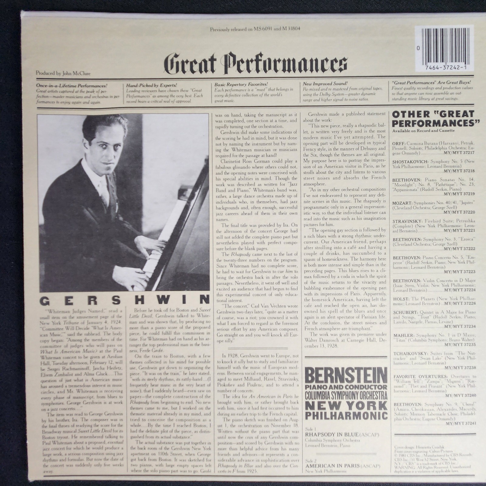 Gershwin Vinyl LP Lot of 2 - Bernstein Rhapsody in Blue & Gershwin Piano Rolls