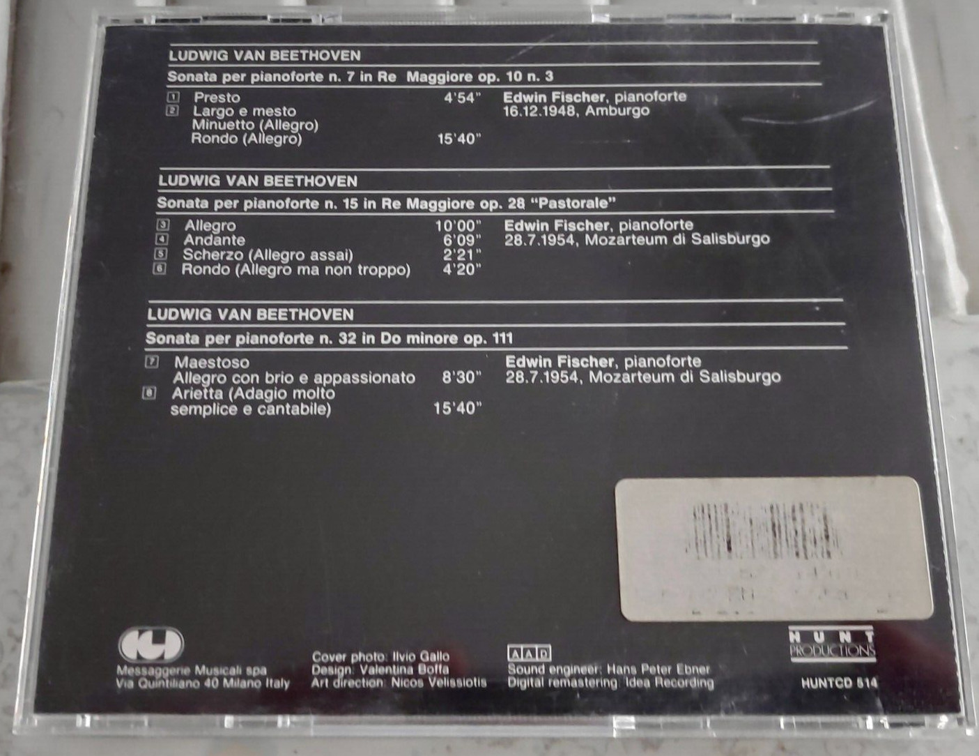 Beethoven - Piano Sonatas Nos. 7, 15, 32 Edwin Fischer Hunt France MPO CD NM