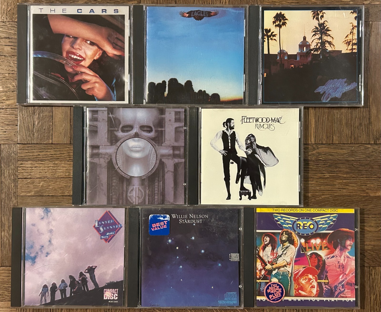 8x - 1970's CD Lot - ROCK - CLASSIC - EAGLES CARS FLEETWOOD REO LYNYRD EMERSON