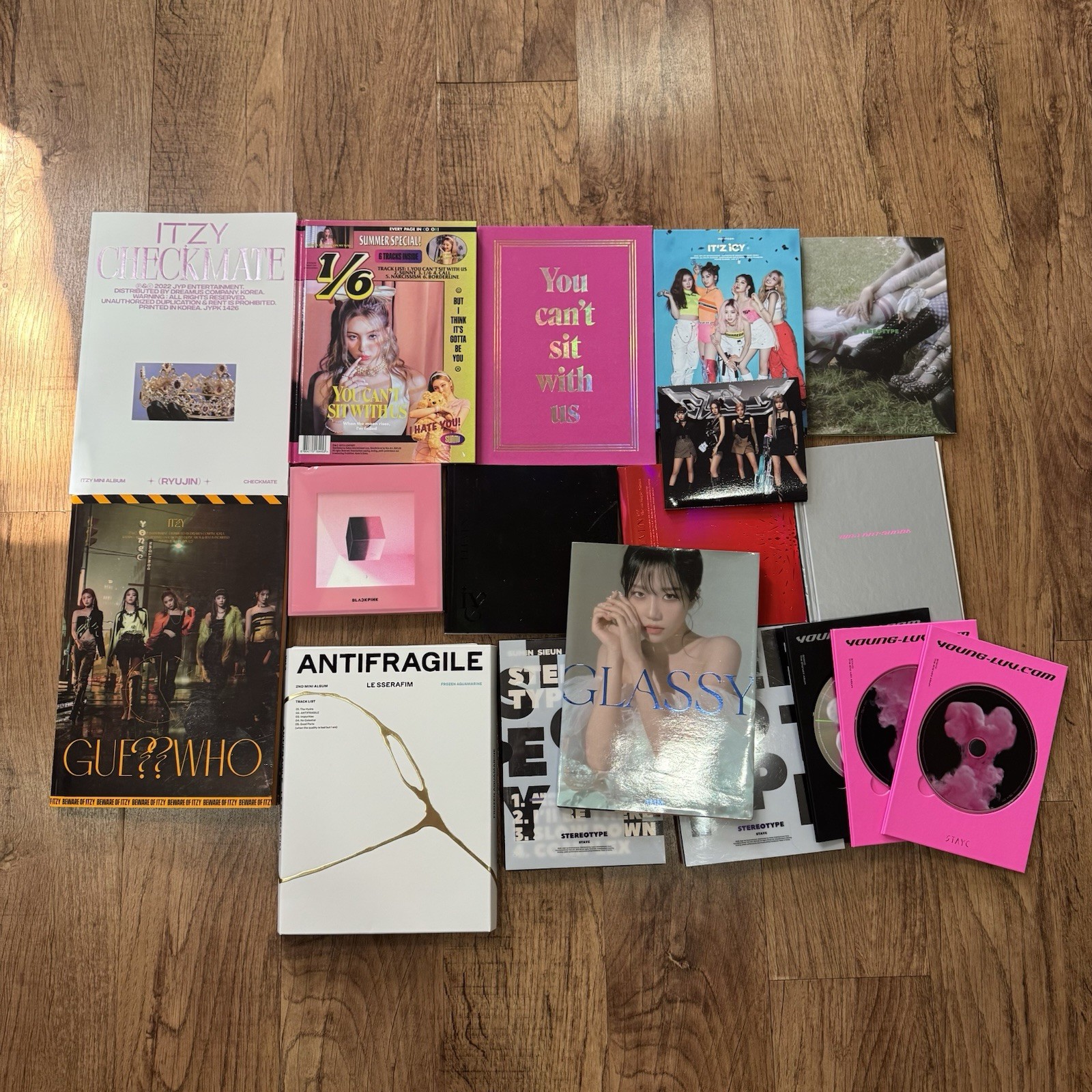 Lot Of 17 KPOP CD Albums: ITZY, Blackpink, STAYC, IVE, LE SSERAFIM, and AESPA