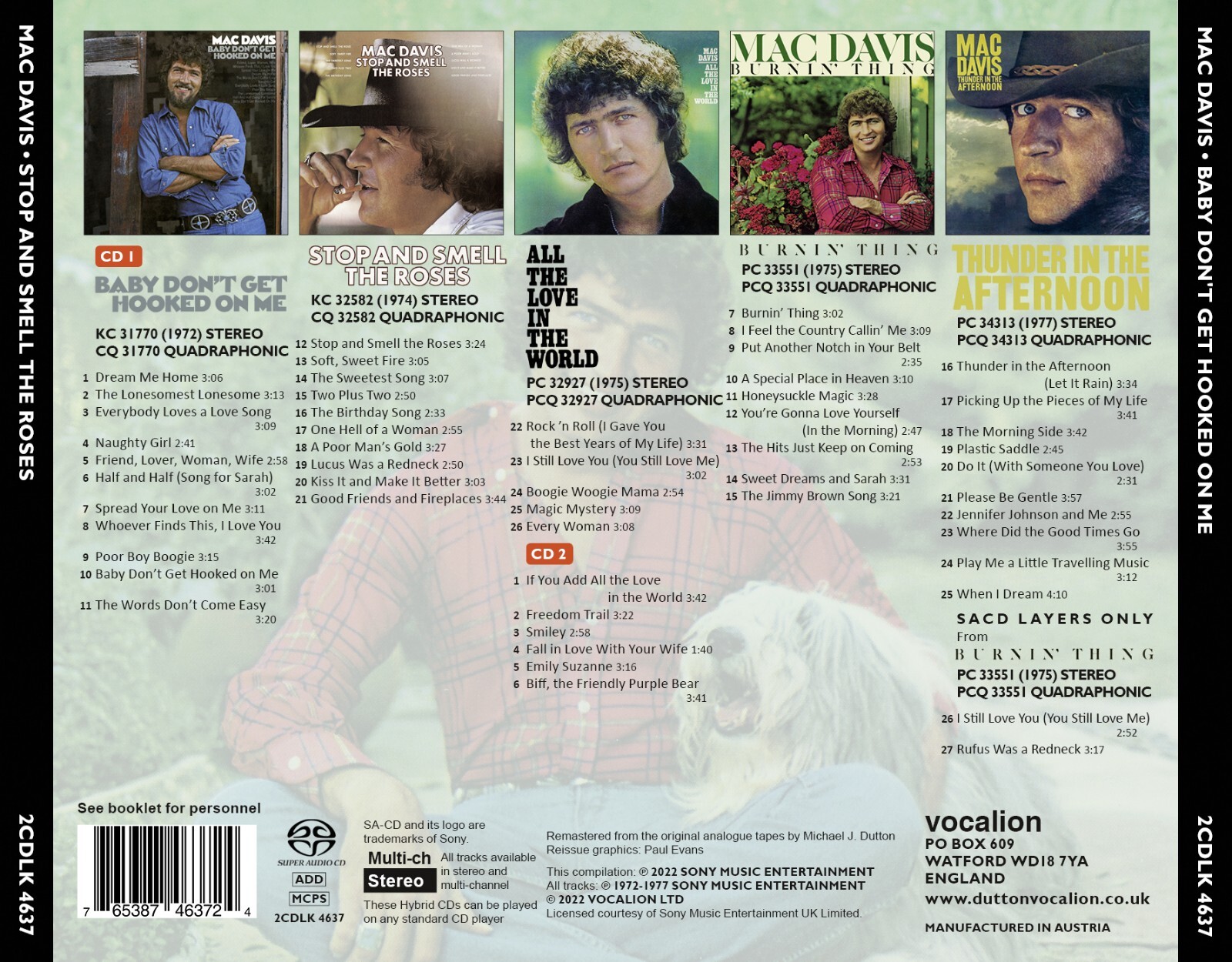 Mac Davis • Baby Don't Get Hooked on Me, Stop and Smell the Roses 5 on 2 SACD