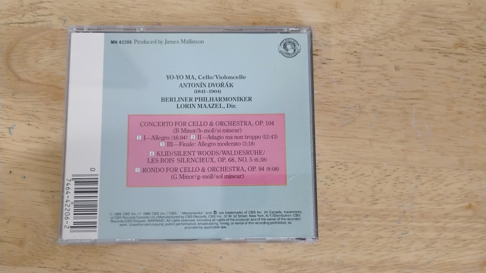 Yo-Yo Ma Music CD - Dvorak: Cello Concerto [VERY GOOD CD] Classical Romantic