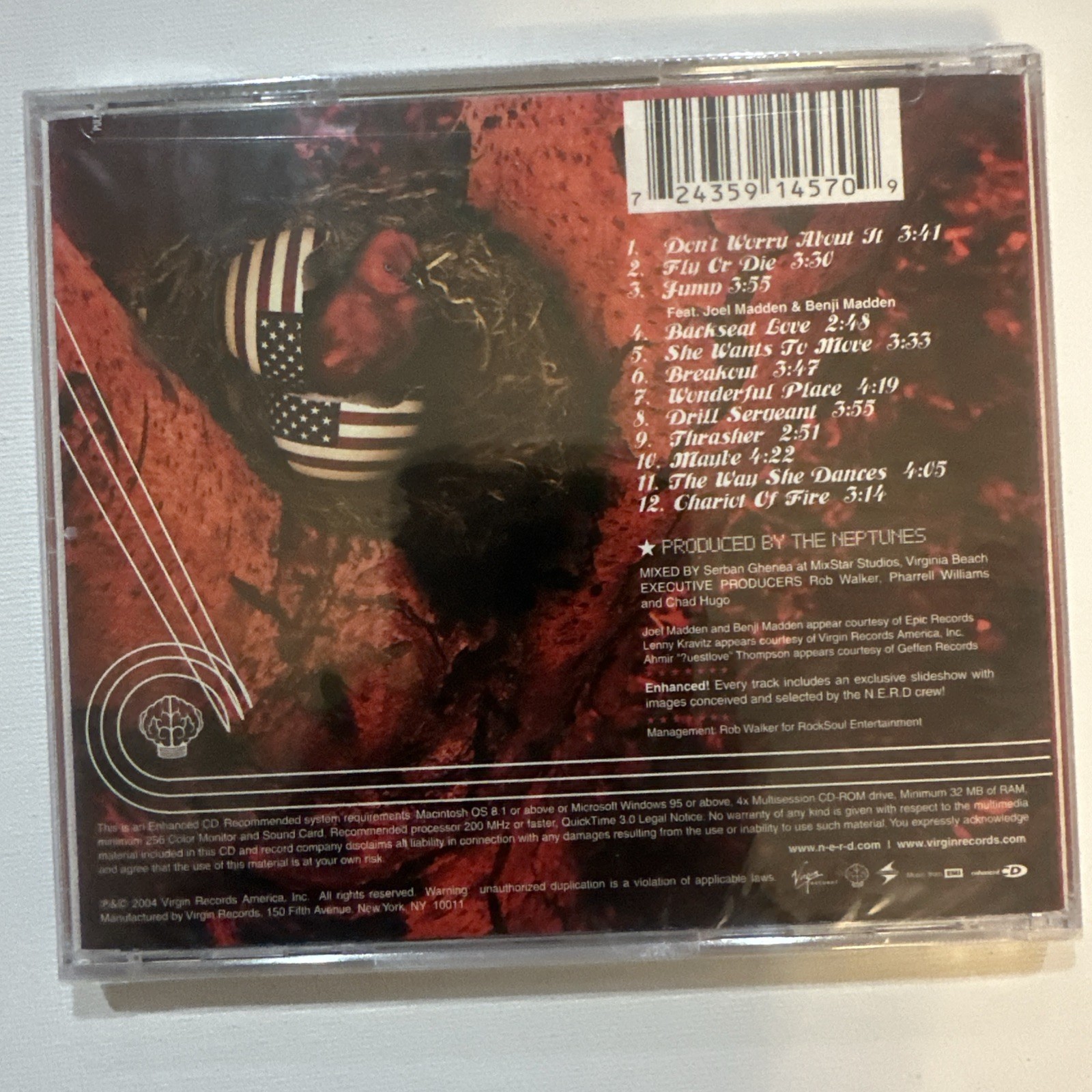 N*E*R*D NERD FLY OR DIE CD USA HYPE STICKER SEALED Pharrell Wiilliam NEPTUNES