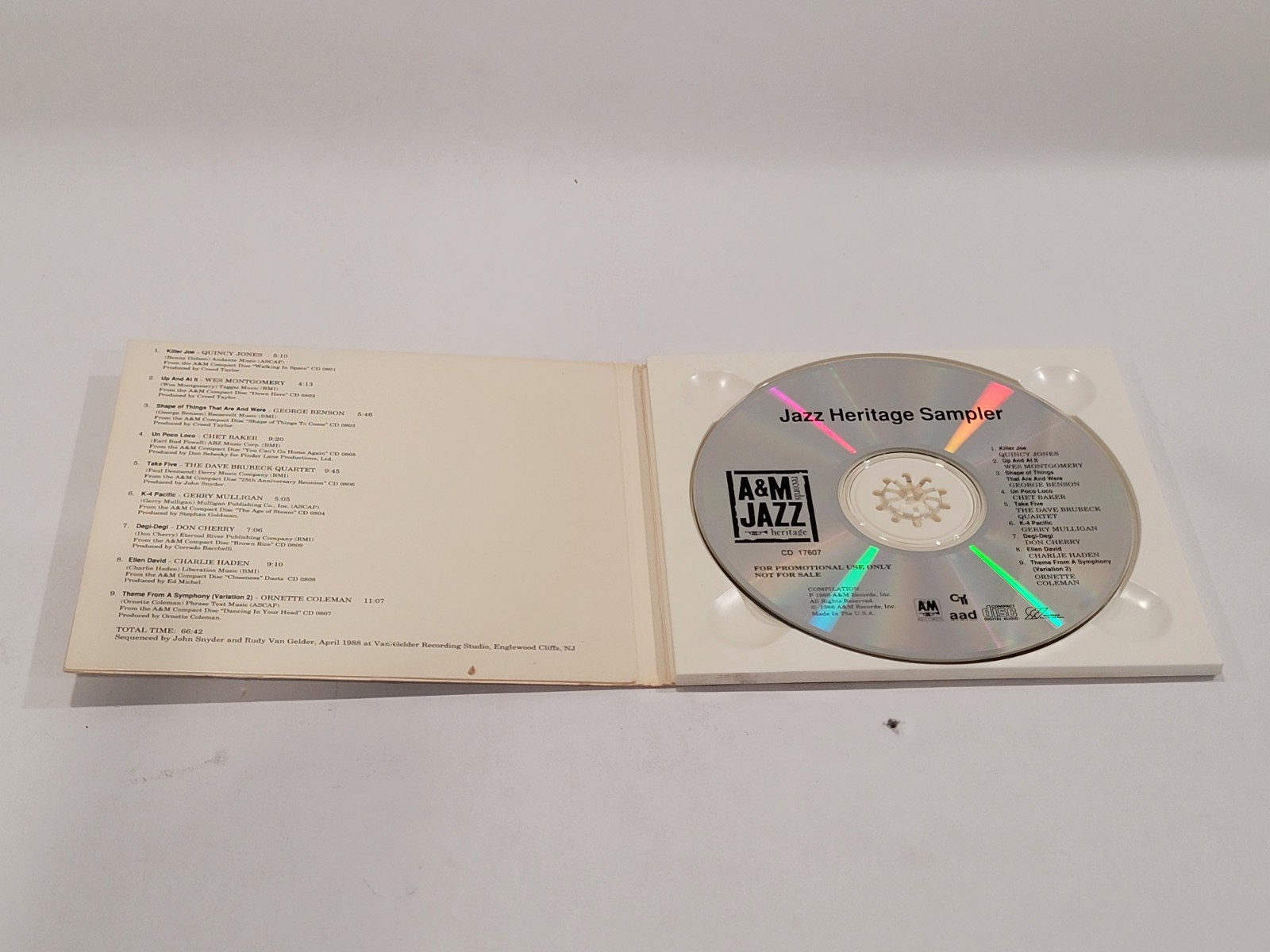JAZZ HERITAGE SAMPLER (A&M RECORDS – CD 17607) 1988 COMPILATION PROMO CD ALBUM