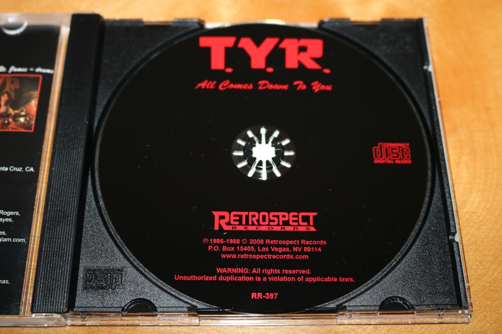 T.Y.R. All Comes Down To You CD GLAM Rock HAIR METAL Stiff Kitty RETROSPECT RARE
