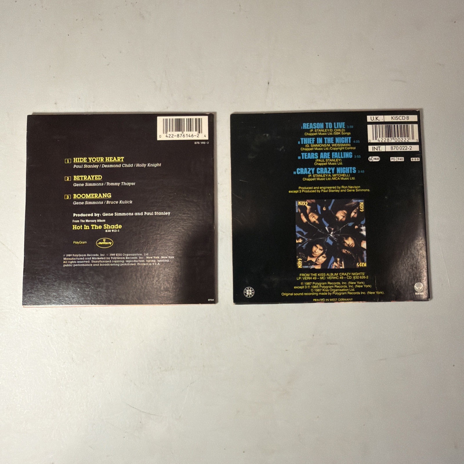 KISS Hide Your Heart 3-Track CD - Reason To Live 4 Track CD - Lot Of 2 - RARE -